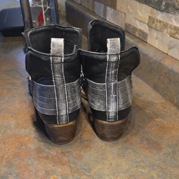 Women’s Black Leather Ankle Boots with Metallic Silver Strap - Picture 3 of 6